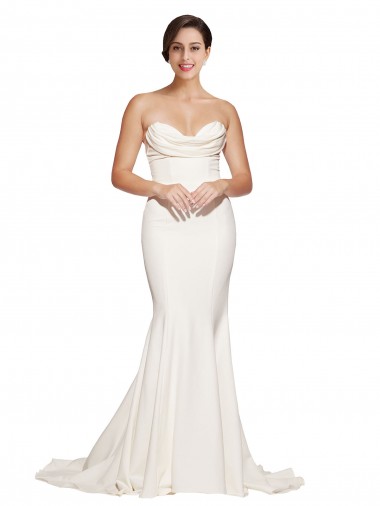 Acheter Ivoire Sirène Sans bretelle Balayage train Satiné Stretch Longue Formelles Robes demoiselle d'honneur / Robes de soirée / Robes de bal