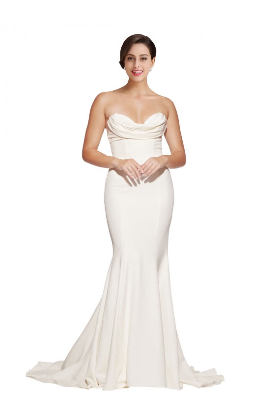 Acheter Ivoire Sirène Sans bretelle Balayage train Satiné Stretch Longue Formelles Robes demoiselle d'honneur / Robes de soirée / Robes de bal