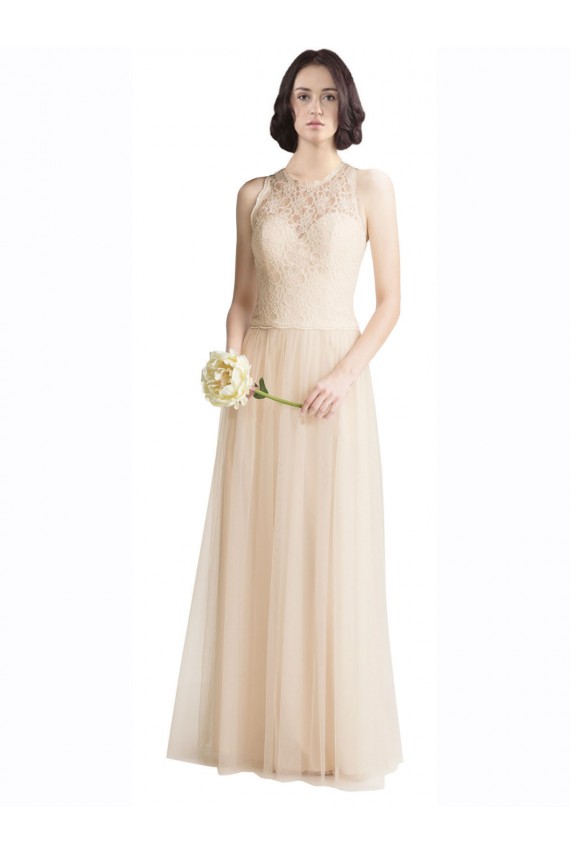 Acheter Ivoire Trapèze Bateau Illusion Tulle Dentelle Longue Robes demoiselle d'honneur