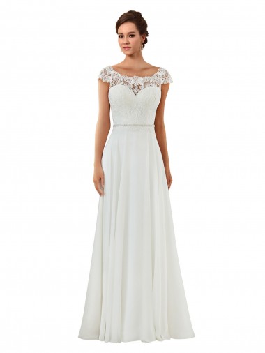 Acheter Ivoire Trapèze Bateau Mousseline Classique Robes de mariée