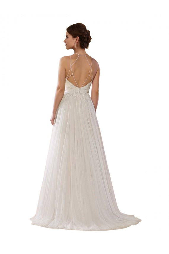 Acheter Ivoire Trapèze Illusion Balayage train Tulle Robes de mariée