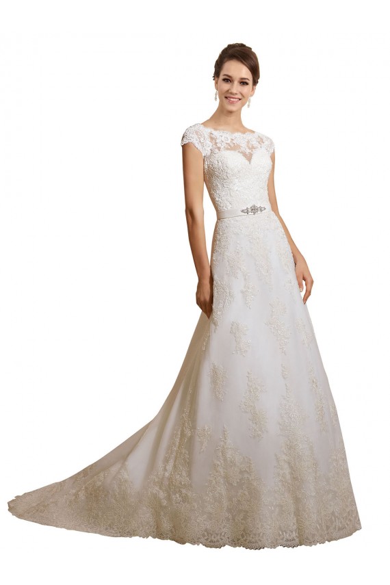 Acheter Ivoire Trapèze Illusion Tulle Dentelle Classique Robes de mariée