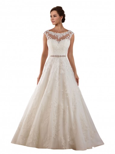 Acheter Ivoire Trapèze Illusion Tulle Dentelle Classique Robes de mariée