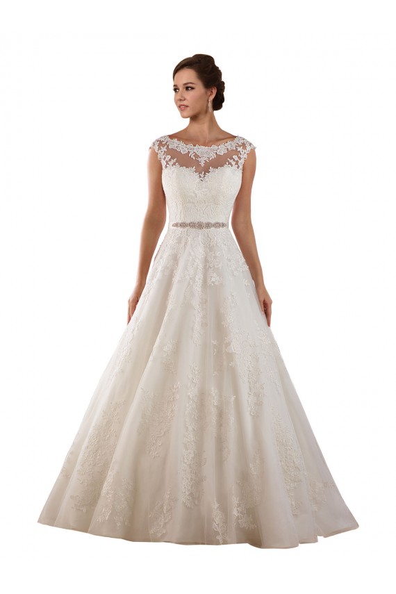 Acheter Ivoire Trapèze Illusion Tulle Dentelle Classique Robes de mariée