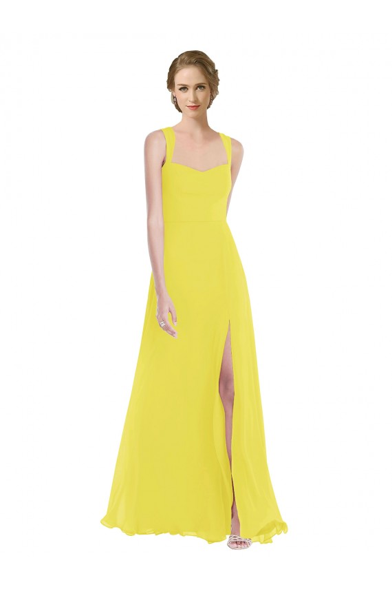Acheter Jaune Trapèze Bretelles spaghetti Mousseline Longue Robes demoiselle d'honneur