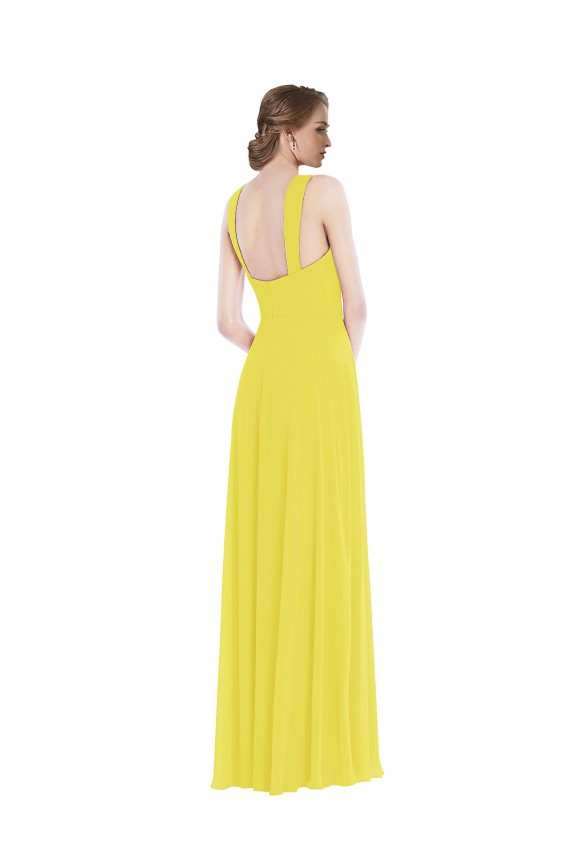 Acheter Jaune Trapèze Bretelles spaghetti Mousseline Longue Robes demoiselle d'honneur