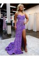 Acheter Lavande Trapèze Traîne moyenne Paillettes Velours Longue Robes de bal