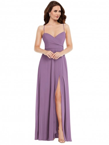 Acheter Lavande foncée Trapèze Bretelles spaghetti Mousseline Longue Robes demoiselle d'honneur