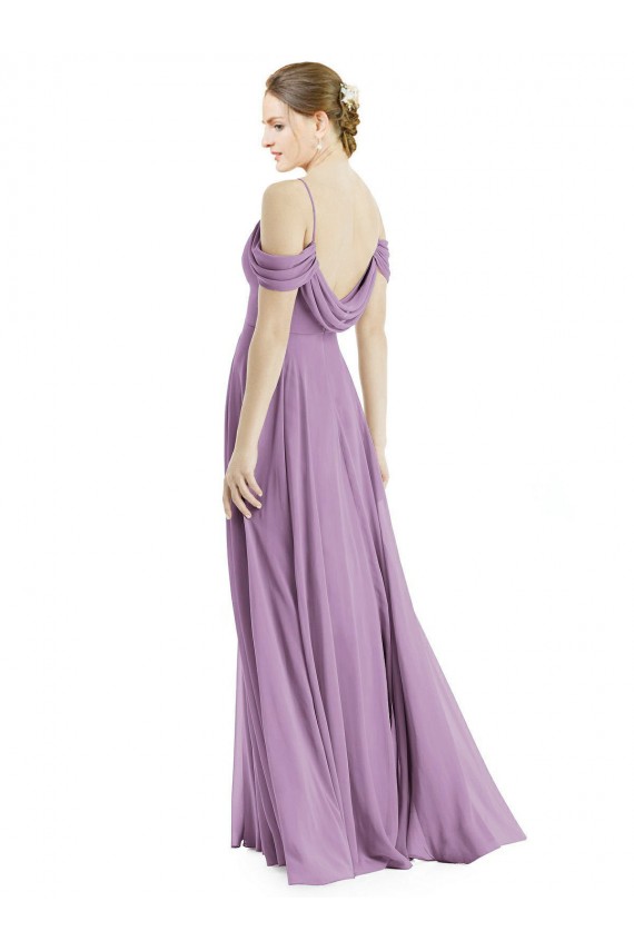 Acheter Lavande foncée Trapèze Épaule Dénudée Bretelles spaghetti Mousseline Longue Robes demoiselle d'honneur