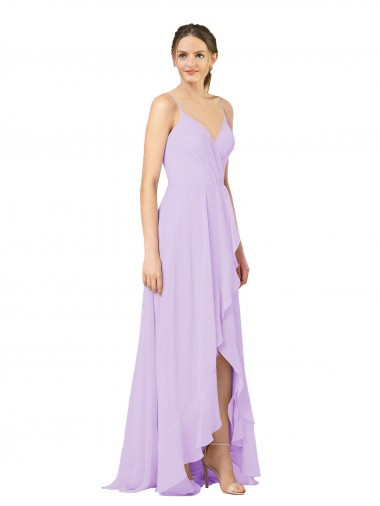 Acheter Lilas Fourreau Col V Mousseline Longue Asymétrique Robes demoiselle d'honneur