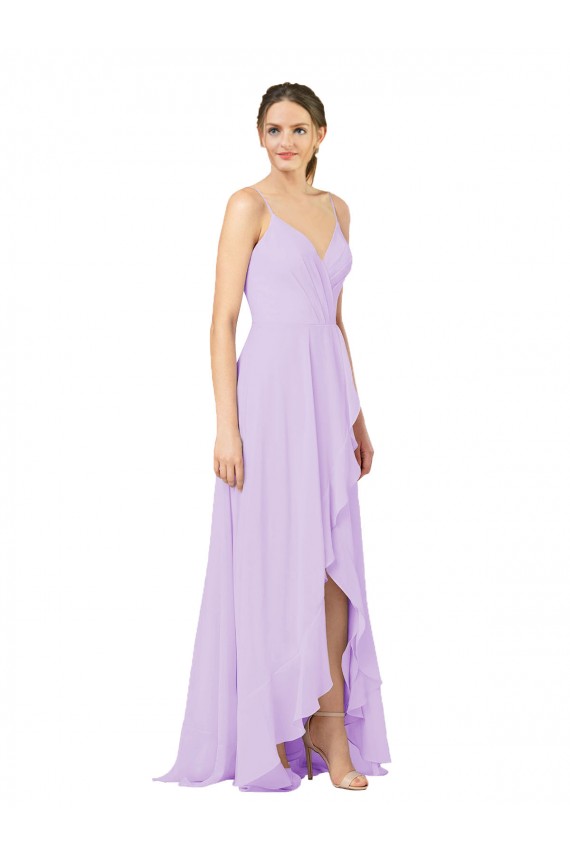 Acheter Lilas Fourreau Col V Mousseline Longue Asymétrique Robes demoiselle d'honneur