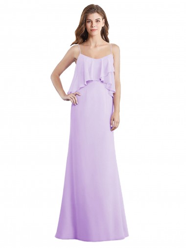 Acheter Lilas Trapèze Bretelles spaghetti Scoop Mousseline Longue Robes demoiselle d'honneur