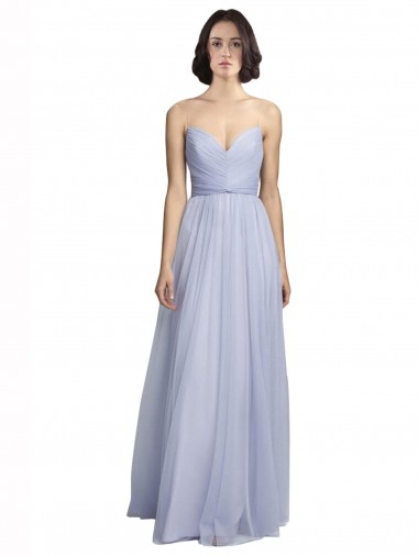 Acheter Lilas Trapèze Bretelles spaghetti Tulle Longue Robes demoiselle d'honneur
