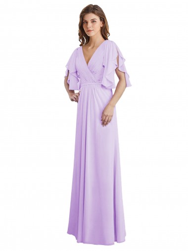 Acheter Lilas Trapèze Col V Mousseline Longue Robes demoiselle d'honneur