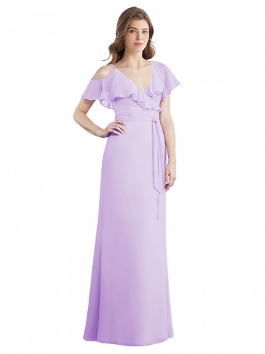 Acheter Lilas Trapèze Col V Mousseline Longue Robes demoiselle d'honneur