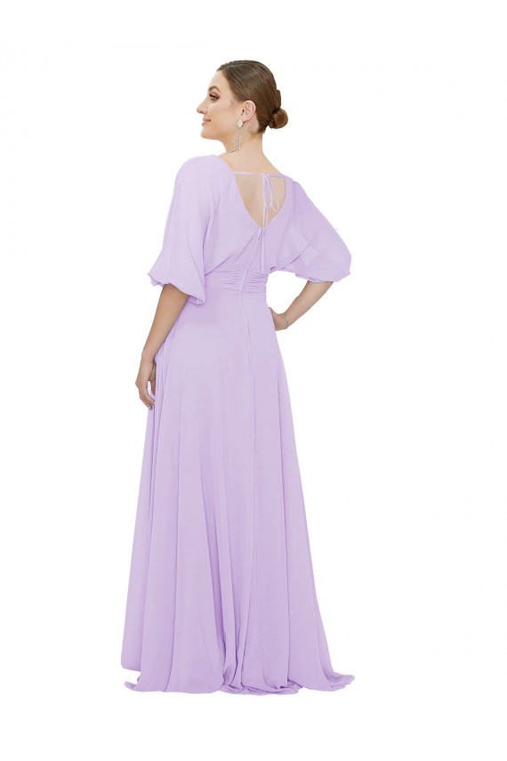 Acheter Lilas Trapèze Col V Mousseline Longue Robes demoiselle d'honneur