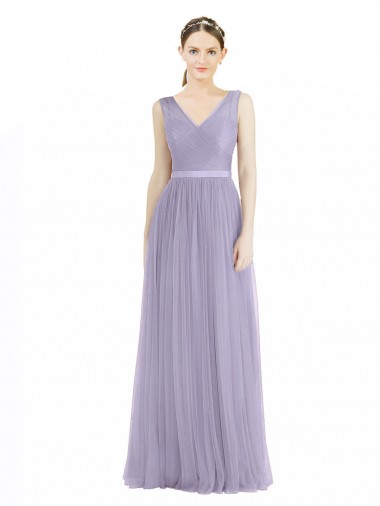 Acheter Lilas Trapèze Col V Tulle Longue Robes demoiselle d'honneur