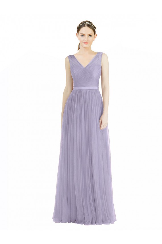 Acheter Lilas Trapèze Col V Tulle Longue Robes demoiselle d'honneur