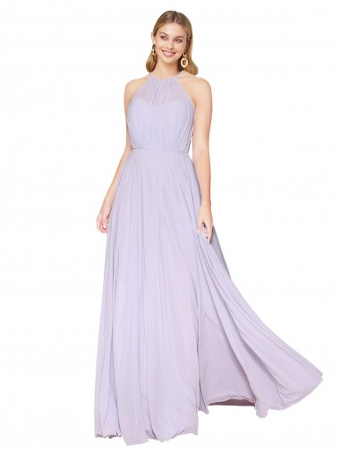 Acheter Lilas Trapèze Licou Col Haut Mousseline Longue Formelles Robes demoiselle d'honneur / Robes de soirée / Robes de bal