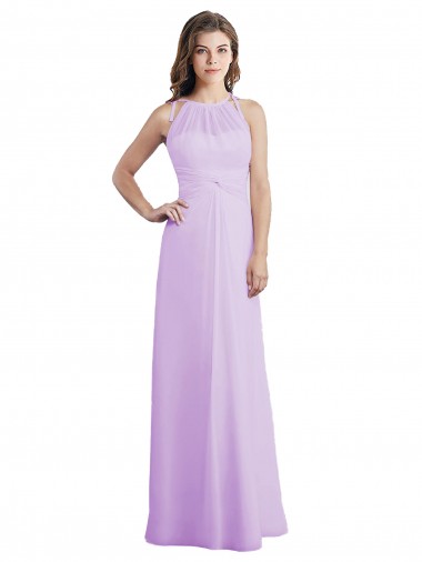 Acheter Lilas Trapèze Licou Mousseline Longue Robes demoiselle d'honneur