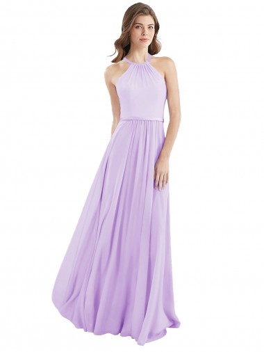 Acheter Lilas Trapèze Licou Mousseline Longue Robes demoiselle d'honneur