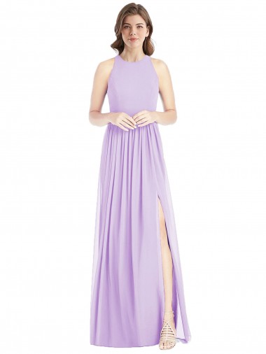 Acheter Lilas Trapèze Licou Mousseline Longue Robes demoiselle d'honneur