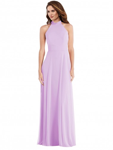 Acheter Lilas Trapèze Licou Mousseline Longue Robes demoiselle d'honneur