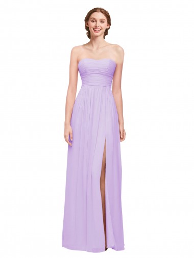 Acheter Lilas Trapèze Sans bretelle Mousseline Longue Robes demoiselle d'honneur