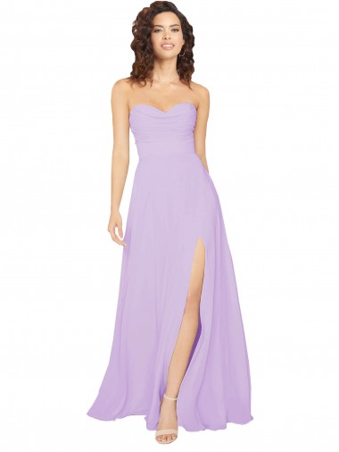 Acheter Lilas Trapèze Sans bretelle Mousseline Longue Robes demoiselle d'honneur