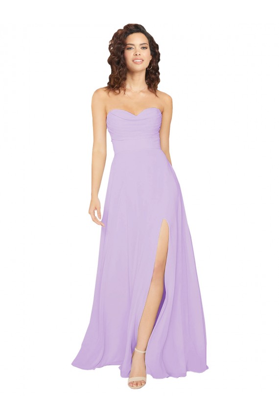 Acheter Lilas Trapèze Sans bretelle Mousseline Longue Robes demoiselle d'honneur