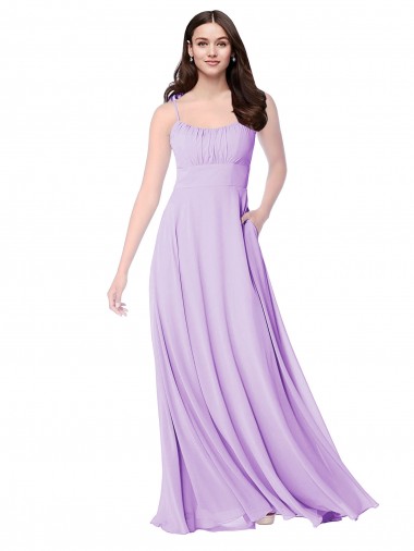 Acheter Lilas Trapèze Scoop Mousseline Longue Robes demoiselle d'honneur