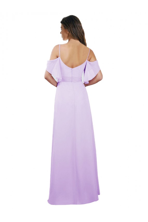 Acheter Lilas Trapèze Épaule Dénudée Bretelles spaghetti Mousseline Longue Robes demoiselle d'honneur