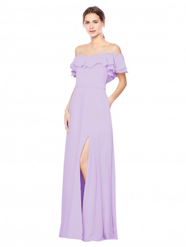 Acheter Lilas Trapèze Épaule Dénudée Sans bretelle Mousseline Longue Robes demoiselle d'honneur