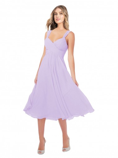 Acheter Lilas Trapèze midi Mousseline Courte Asymétrique Robes demoiselle d'honneur / Robes de cocktail