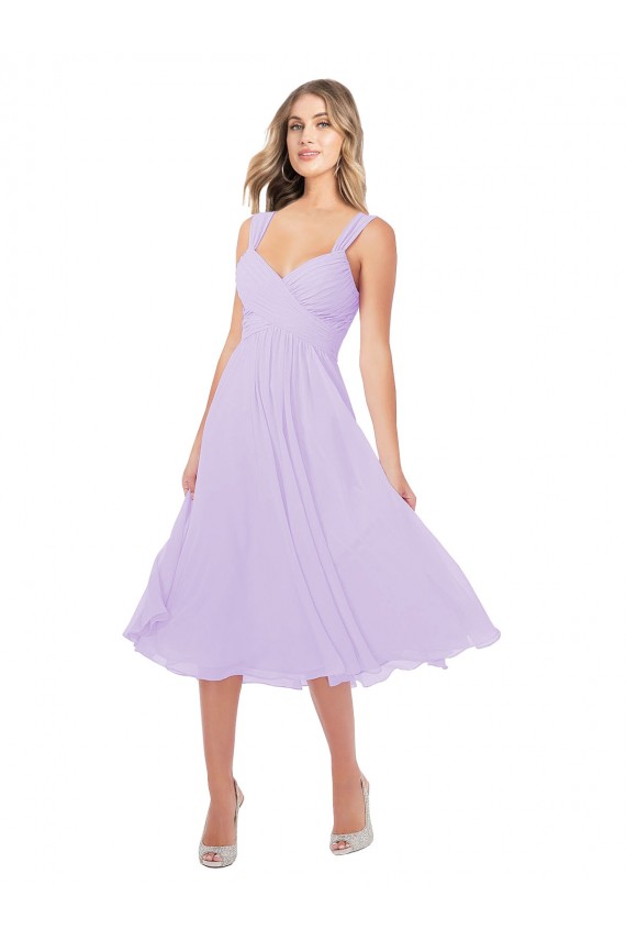 Acheter Lilas Trapèze midi Mousseline Courte Asymétrique Robes demoiselle d'honneur / Robes de cocktail