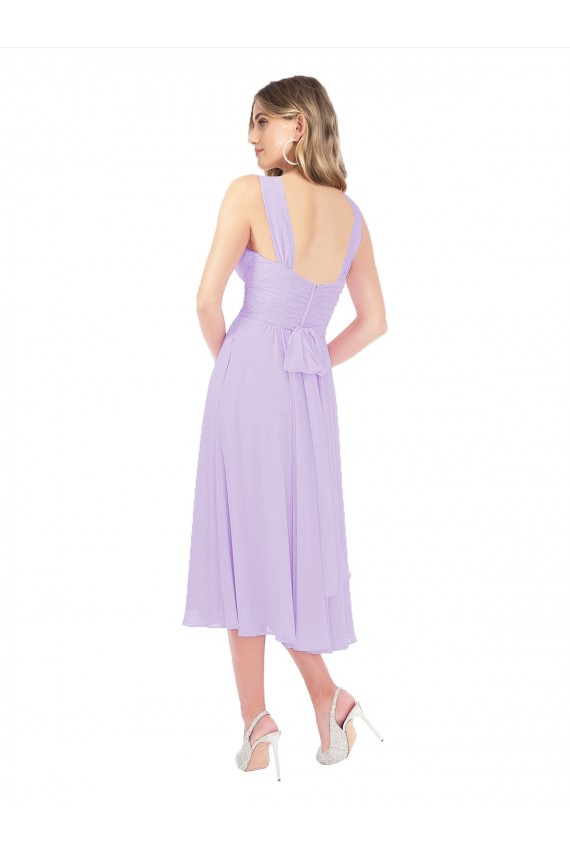 Acheter Lilas Trapèze midi Mousseline Courte Asymétrique Robes demoiselle d'honneur / Robes de cocktail