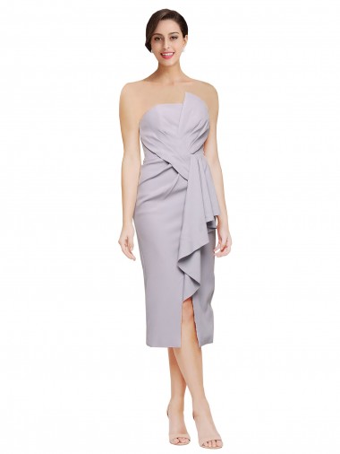 Acheter Lilas arctique Fourreau Sans bretelle midi Crêpe Stretch Courte Asymétrique Robes demoiselle d'honneur / Robes de soirée / Robes de cocktail