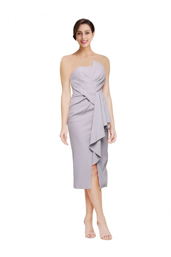 Acheter Lilas arctique Fourreau Sans bretelle midi Crêpe Stretch Courte Asymétrique Robes demoiselle d'honneur / Robes de soirée / Robes de cocktail