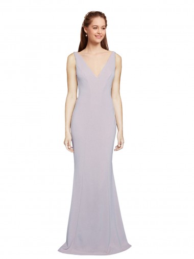 Acheter Lilas arctique Sirène Col V Crêpe Stretch Longue Formelles Robes demoiselle d'honneur / Robes de soirée / Robes de bal