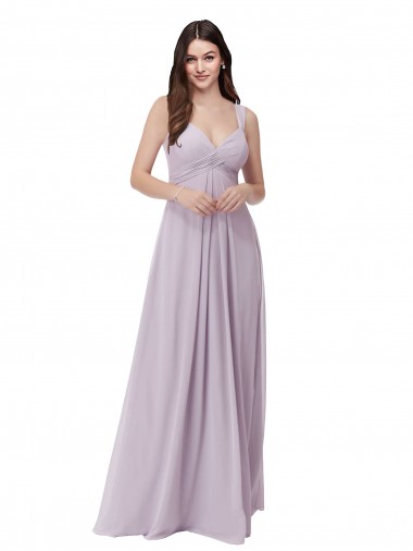 Acheter Lueur rose Trapèze Col V Mousseline Longue Robes demoiselle d'honneur
