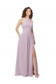 Acheter Lueur rose Trapèze Licou Col Haut Mousseline Longue Robes demoiselle d'honneur