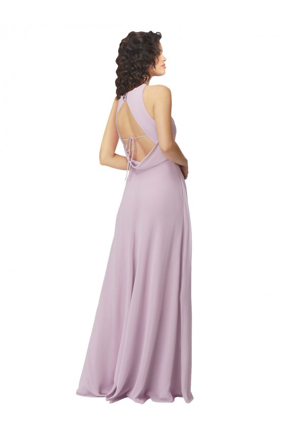 Acheter Lueur rose Trapèze Licou Col Haut Mousseline Longue Robes demoiselle d'honneur
