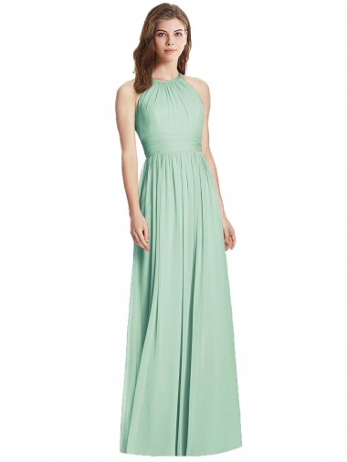 Acheter Menthe verte Trapèze Licou Mousseline Longue Robes demoiselle d'honneur