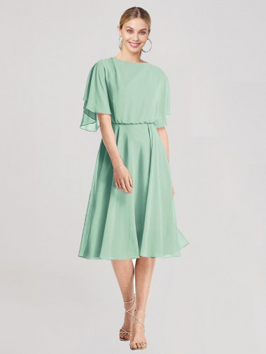 Acheter Menthe verte Trapèze Mousseline Courte Robes demoiselle d'honneur