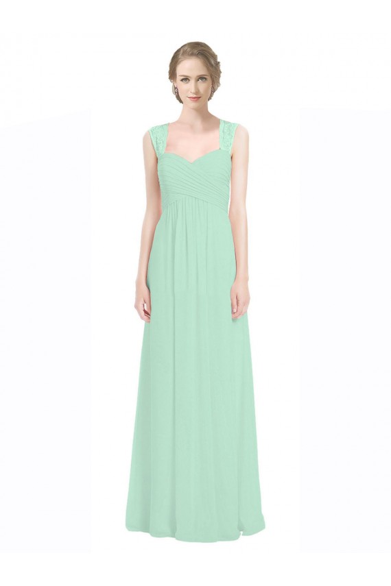 Acheter Menthe verte Trapèze Mousseline Dentelle Longue Robes demoiselle d'honneur