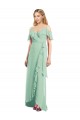 Acheter Menthe verte Trompette Bretelles spaghetti Col V Mousseline Longue Asymétrique Robes demoiselle d'honneur