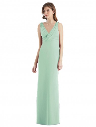 Acheter Menthe verte Trompette Col V Mousseline Longue Robes demoiselle d'honneur