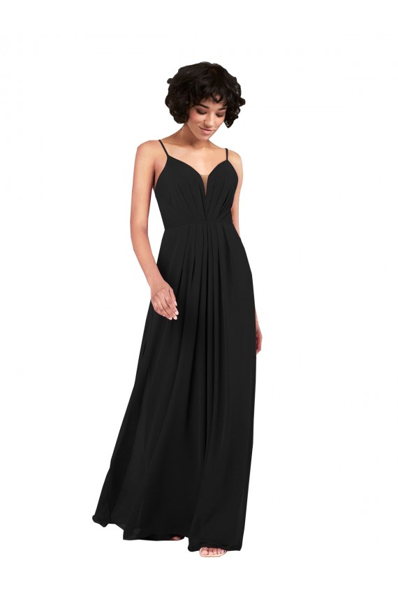 Acheter Noir Colonne Col V Mousseline Longue Formelles Robes demoiselle d'honneur / Robes de soirée