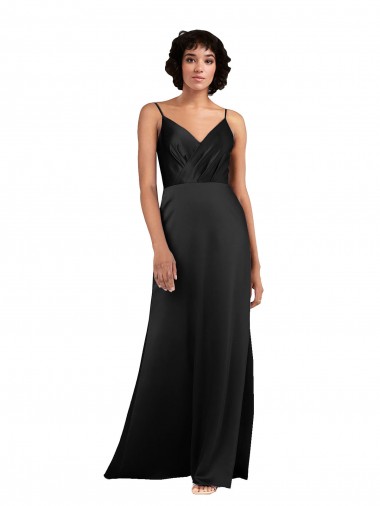 Acheter Noir Colonne Col V Satiné Soyeux Longue Asymétrique Formelles Robes demoiselle d'honneur / Robes de soirée / Robes de bal