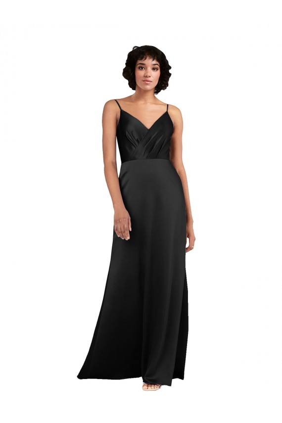 Acheter Noir Colonne Col V Satiné Soyeux Longue Asymétrique Formelles Robes demoiselle d'honneur / Robes de soirée / Robes de bal